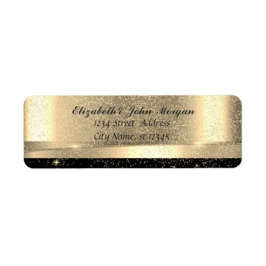Elegant Glamoureus Gold Black Shiny, Confetti Etiket (Voorkant)