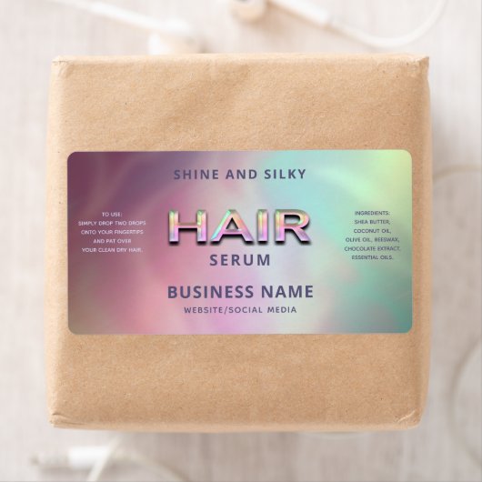Elegant glamoureus kleurig holografisch HAIR serum Etiket (Insitu)