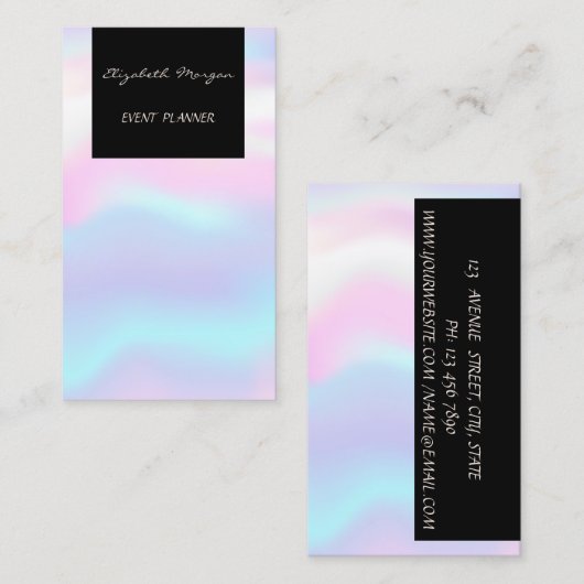 Elegant glamoureus modern grafisch holografisch visitekaartje (Voorkant / Achterkant)