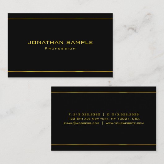 Elegant Glamoureus Moderne Gold Striped Black Plai Visitekaartje (Voorkant / Achterkant)