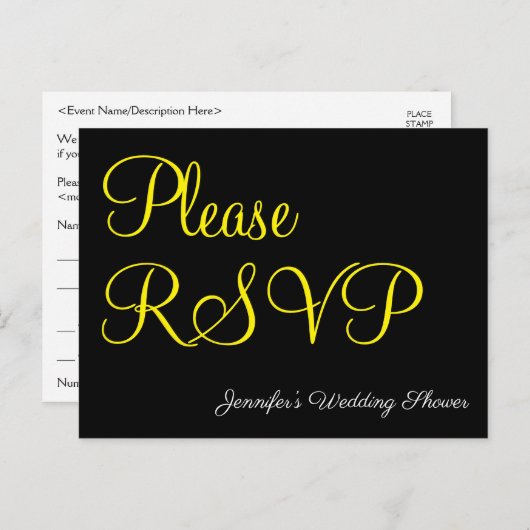 Elegant, glamoureus "Please RSVP" Briefkaart (Voorkant / Achterkant)