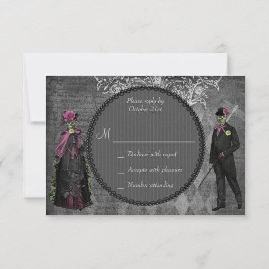 Elegant Glamoureus Skeletons Halloween Party RSVP (Achterkant)