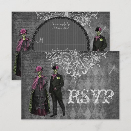 Elegant Glamoureus Skeletons Halloween Party RSVP (Voorkant / Achterkant)