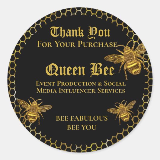 Elegant Glamoureuze Black Gold Queen Bee Hartelijk Ronde Sticker (Voorkant)