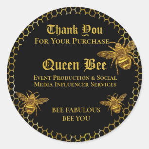 Elegant Glamoureuze Black Gold Queen Bee Hartelijk Ronde Sticker