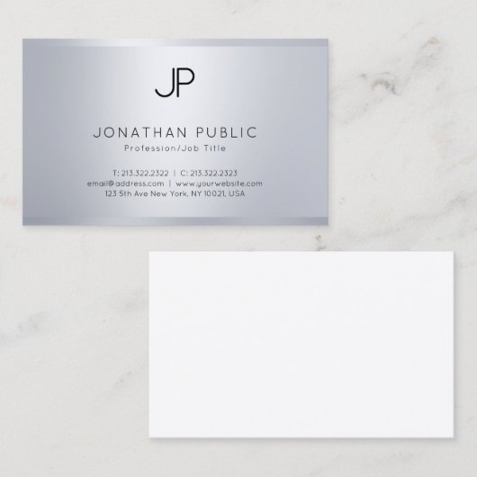 Elegant Glamoureuze Zilver Kijk Moderne Monogram B Visitekaartje (Voorkant / Achterkant)