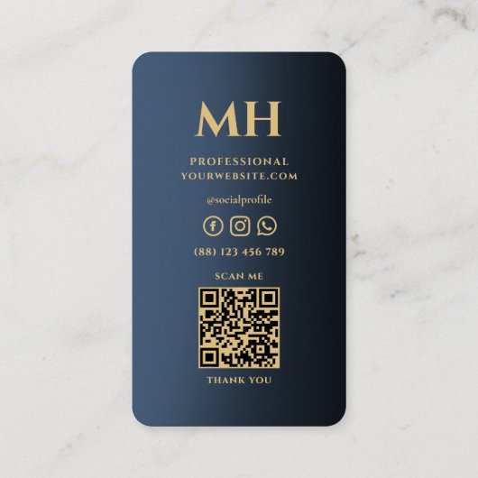 Elegant glanzend blauw monogram professioneel mode visitekaartje (Achterkant)