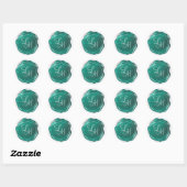 Elegant Glanzend Blauwgroen Groen Wax Seal Monogra Ronde Sticker (Vel)