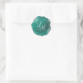 Elegant Glanzend Blauwgroen Groen Wax Seal Monogra Ronde Sticker (Tas)