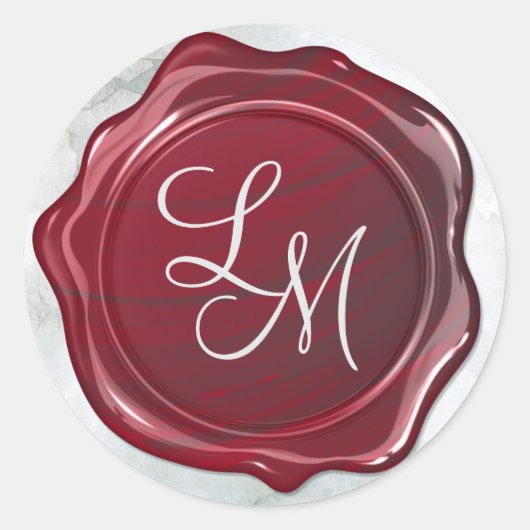 Elegant Glanzend Donker Rood Wax Seal Monogram Ronde Sticker (Voorkant)