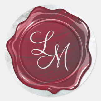 Elegant Glanzend Donker Rood Wax Seal Monogram Ronde Sticker