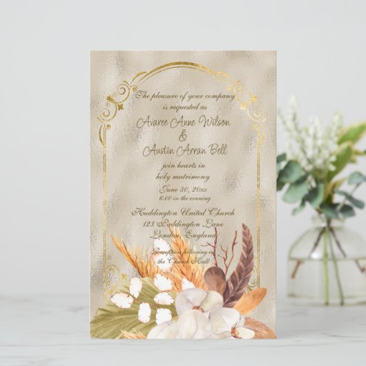 Elegant Glanzend Goud Lijst met Pampasgras (Staand voorkant)