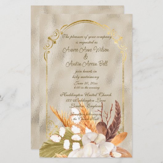 Elegant Glanzend Goud Lijst met Pampasgras (Voorkant / Achterkant)