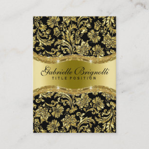 Elegant glanzend metallic goud & zwart bloemdamast visitekaartje