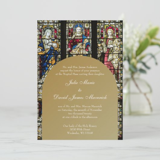 Elegant Glas in lood Christelijke bruiloft Kaart (Staand voorkant)