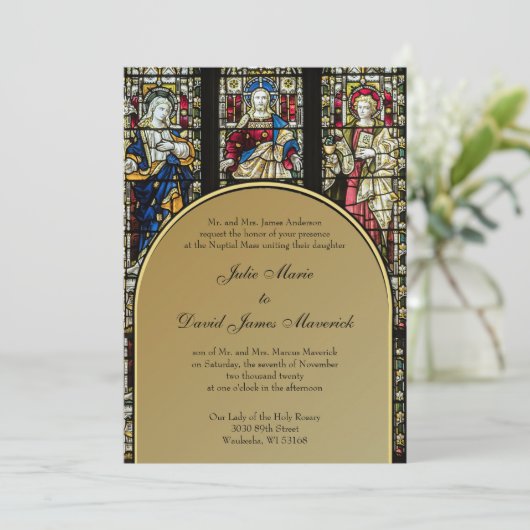 Elegant Glas in lood katholieke bruiloft Kaart (Staand voorkant)