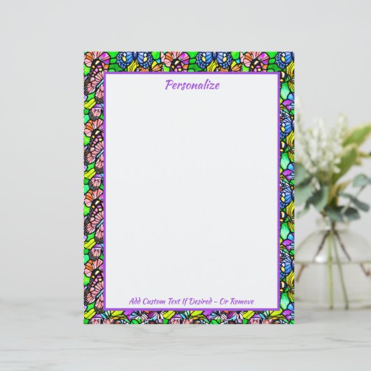 Elegant glas in lood Kleurrijk vlinderpatroon (Staand voorkant)