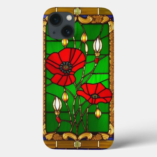 Elegant Glas in lood rode bloemen Case-Mate iPhone Case (Achterkant)