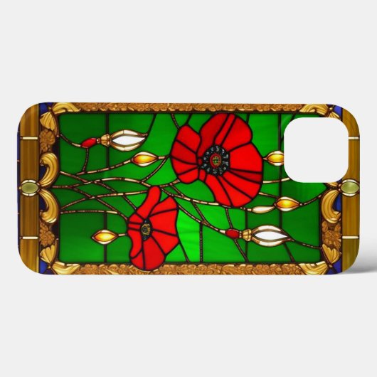 Elegant Glas in lood rode bloemen Case-Mate iPhone Case (Achterkant (horizontaal))