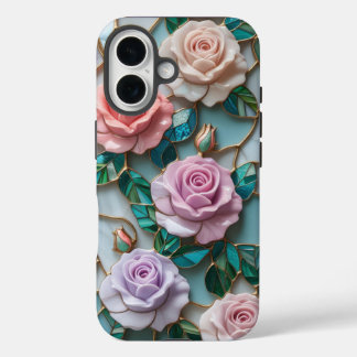 Elegant Glas in lood Roos Patroon met Soft Paste iPhone 16 Hoesje
