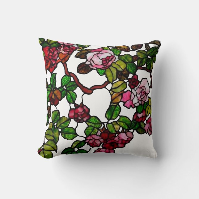 Elegant  Glas in lood Roze rode roos Kussen (Voorkant)