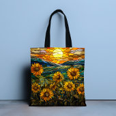 Elegant Glas in lood Zonnebloem Country Sunset Tote Bag