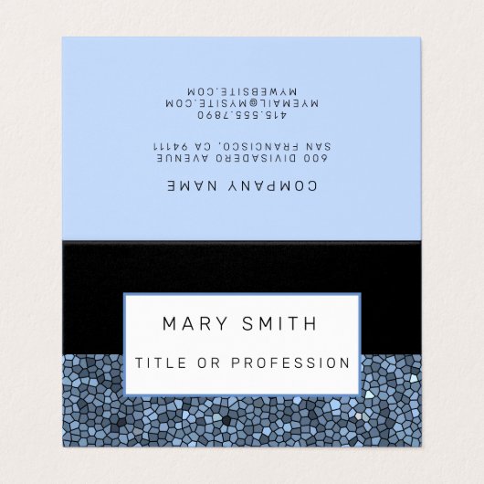 Elegant Glas in lood Zwart Zilver Blauw Visitekaartje (Buitenkant ongevouwen)