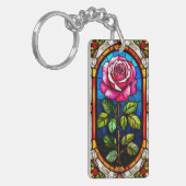 Elegant glas-in-loodkunstwerk van een levendige ro sleutelhanger (Voorkant Links)
