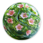 Elegant Glass Orb Pink Flowers Greenery  Keramische Knop (Voorkant)