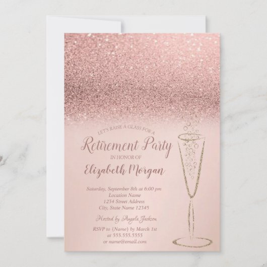 Elegant Glass Roos Gold Glitter Bokeh Retirement Kaart (Voorkant)