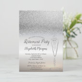 Elegant Glass Silver Glitter Bokeh Retirement Kaart (Staand voorkant)
