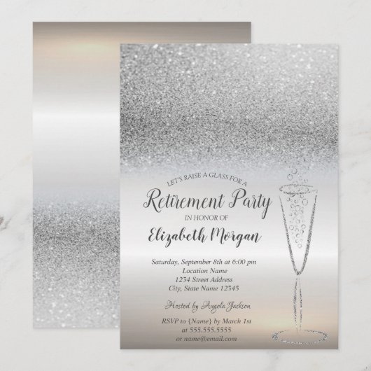 Elegant Glass Silver Glitter Bokeh Retirement Kaart (Voorkant / Achterkant)