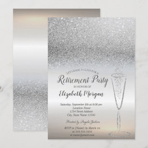 Elegant Glass Silver Glitter Bokeh Retirement Kaart