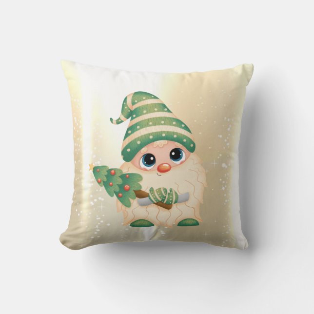 Elegant glimmend, Faux Gold Cute Gnome met pijnboo Kussen (Voorkant)