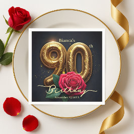 Elegant Glimmering Red Rose Gold 90th Birthday  Servet