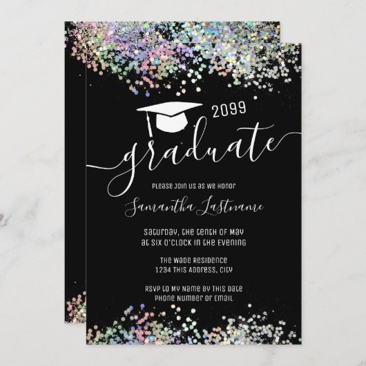 Elegant Gliter Afstuderen Klasse 2022 Kaart (Voorkant / Achterkant)