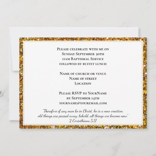 Elegant Glitter ADULT BAPTISM Kaart (Achterkant)