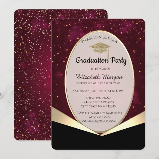 Elegant Glitter Afstudeerder Pet, Confetti Afstude Kaart (Voorkant / Achterkant)