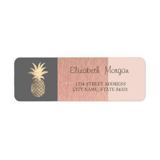 Elegant, Glitter Ananas, Gestreepte Adreslabel Etiket (Voorkant)