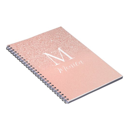 Elegant Glitter Baby Pink Monogram Name Minimal Notitieboek (Rechterzijde)