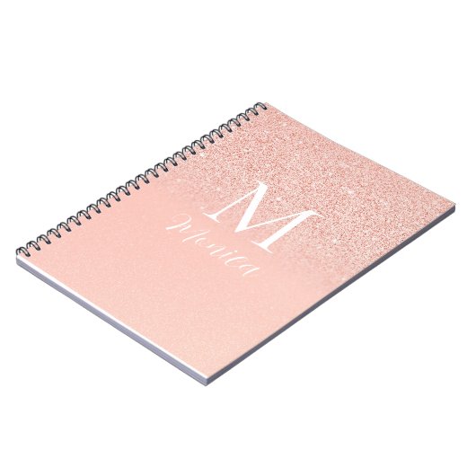 Elegant Glitter Baby Pink Monogram Name Minimal Notitieboek (Linkerzijde)