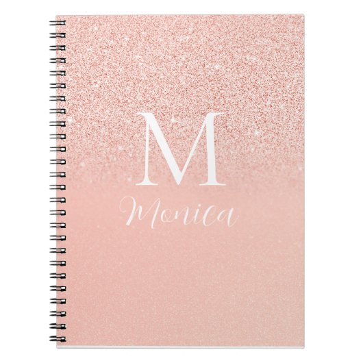 Elegant Glitter Baby Pink Monogram Name Minimal Notitieboek (Voorkant)