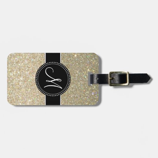 Elegant Glitter Bagagelabel met lederriem (Voorkant horizontaal)