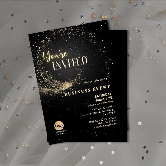 Elegant Glitter Black en Gold Business Event Kaart
