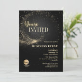 Elegant Glitter Black en Gold Business Event Kaart (Staand voorkant)
