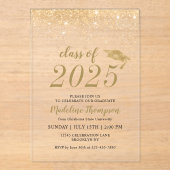 Elegant Glitter Black Gold Pet Graduparty Acryl Uitnodigingen (Voorkant)