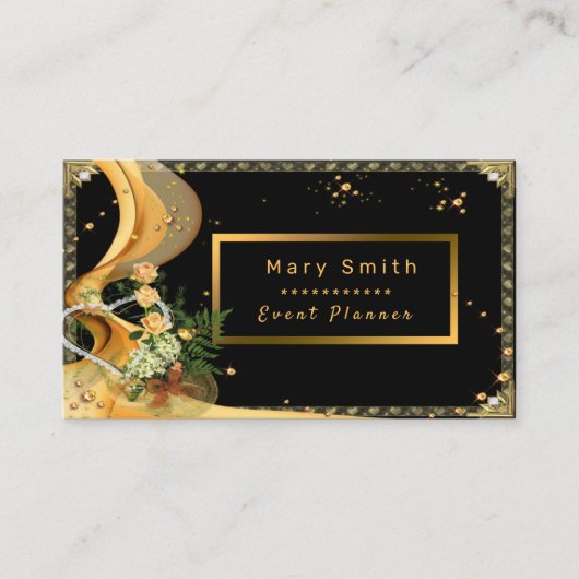 Elegant Glitter Black Gold Roos Voeg Jouw tekst to Visitekaartje (Voorkant)