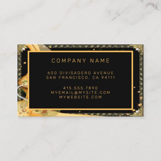 Elegant Glitter Black Gold Roos Voeg Jouw tekst to Visitekaartje (Achterkant)