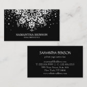 Elegant Glitter Black & White Flower Logo Yoga Visitekaartje (Voorkant / Achterkant)