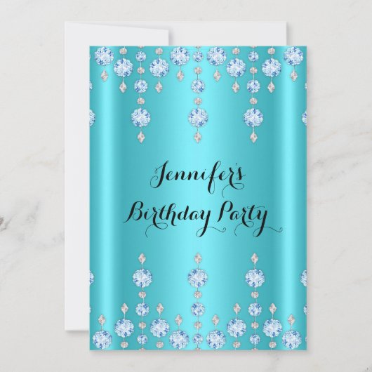 Elegant Glitter Blauwgroen Blue Diamond Birthday P Kaart (Voorkant)
